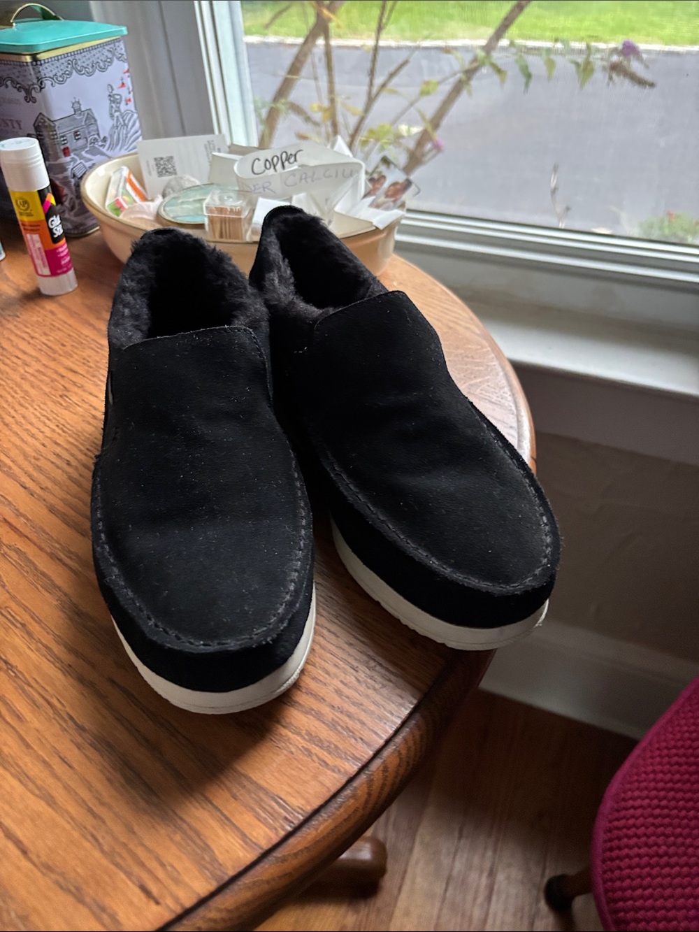 Sperry Women's Black Suede Slip-On Loafers with White Sole